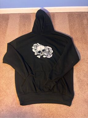 Original Deluxe Black Skull Roses Hoodie 3XL Goth Grunge Punk Y2K